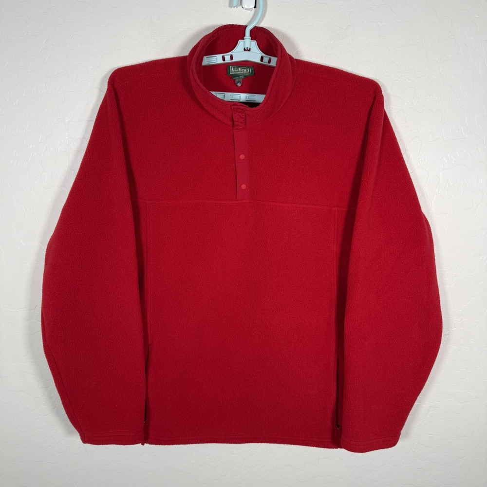 LL Bean Pullover Mens 2XL‎ Tall Red Fleece Half Snap Mock Neck Outdoors Hiking
